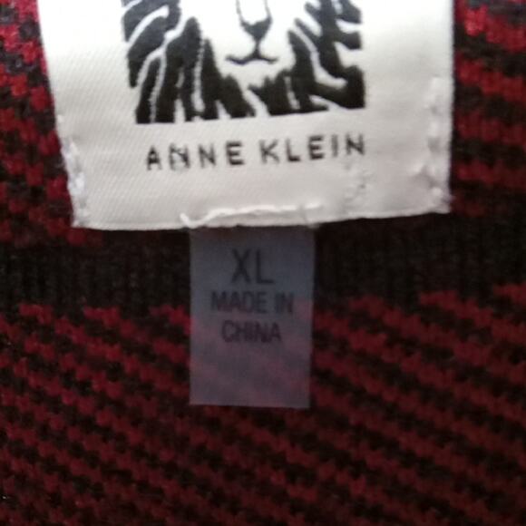 Anne Klein Women's XL Buffalo Check Zip up Red Black Sweater jacket. Vintage - Picture 2 of 9